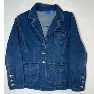 Southern Expressions Womens Blue Denim Blazer Jacket Size 18 Dark Wash Stretch